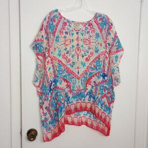 Chico's Multi-Color Elephant Block Print Linen Poncho Top